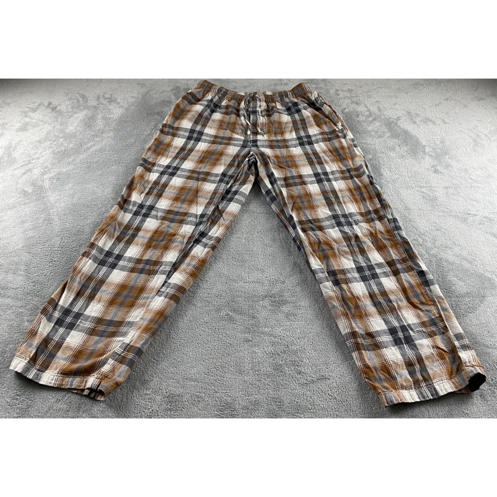 Blake Shelton x Lands End Mens Plaid Flannel‎ Pajama Pants Brown Blue M. 32-34